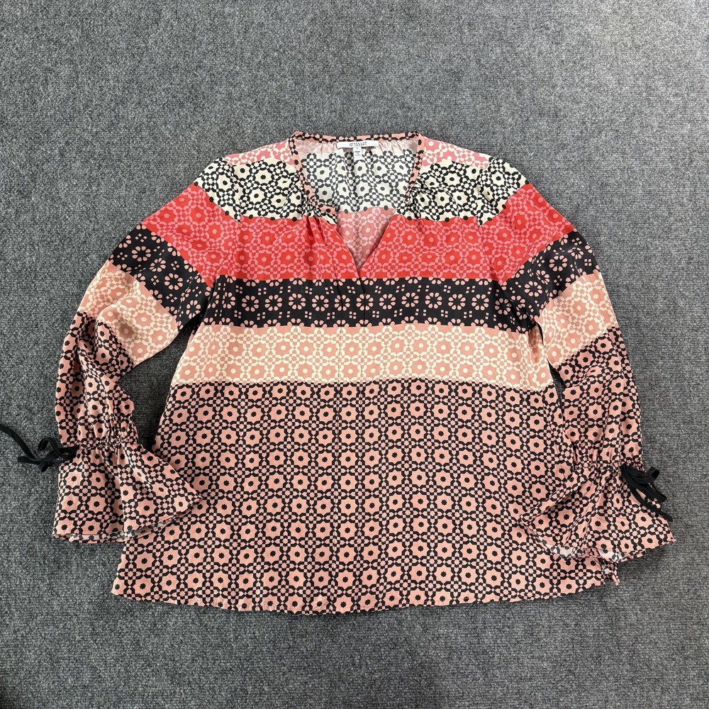 Derek Lam 10 Crosby Womens Blouse 12 Pink‎ Silk Geometric Print Boho Top